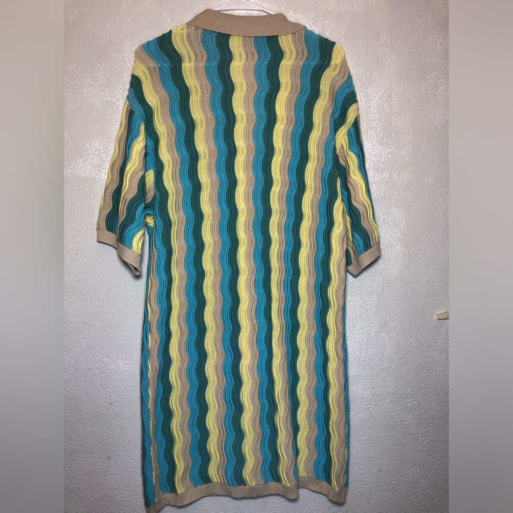 Yellow The Label Felix Knit Short Sleeved Shirt Dress Tropic M/L - Picture 2 of 6